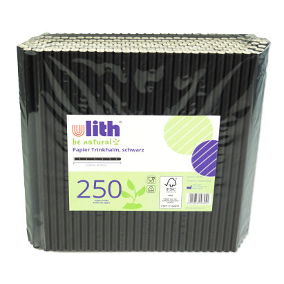 250 Stück Ulith Bio Papier- Trinkhalme Strohhalme 220mm, Ø8mm, schwarz