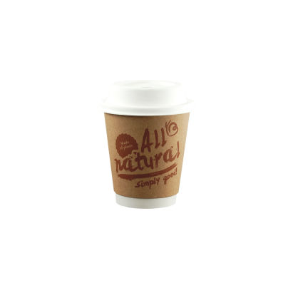 1000 Stück Bio Coffee To Go Kaffeebecher 300ml, Ø90mm, braun, mit Druck, doppelwand, biologisch abbaubar