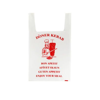 1000 Stück Plastiktragetasche Döner Kebab, 28x14x48cm, 11my, mit Druck, weiß (inkl. EWKF Gebühr)