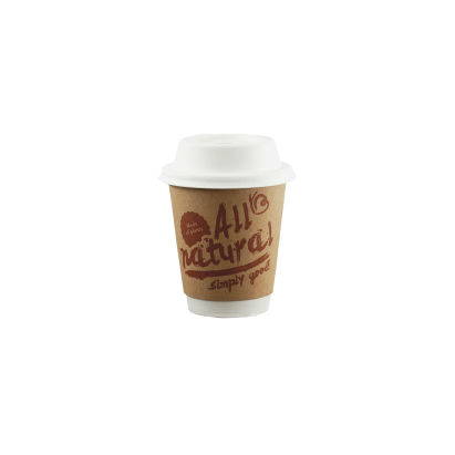25 Stück Bio Coffee To Go Kaffeebecher 200ml, Ø80mm, braun, mit Druck, doppelwand, biologisch abbaubar
