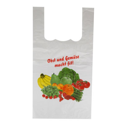 2000 Stück HDPE- Hemdchentragetasche Shopper, 260+140x500mm, 14my, Obst/Gemüse, weiß, geblockt