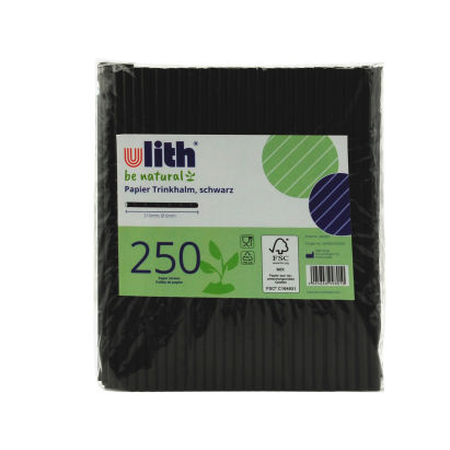 250 Stück Ulith Bio Papier- Trinkhalme Strohhalme 210mm Ø6mm, schwarz